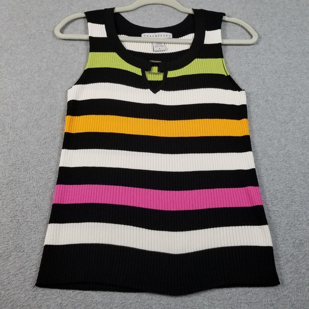 Versailles Tank Top Women Small S Striped See Through Ribbed Keyhole Y2K Stretch